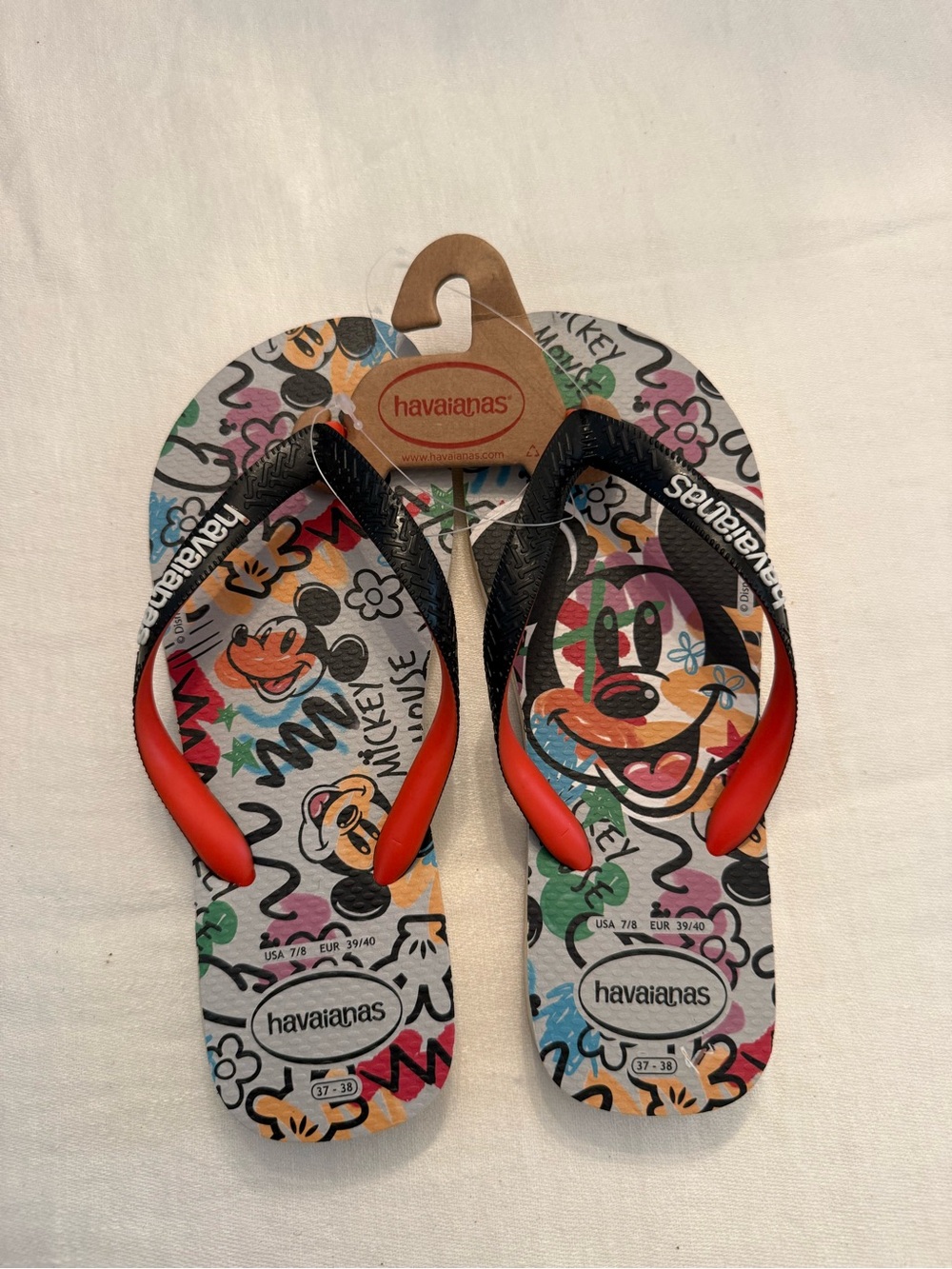 Havaianas Mickey Mouse Multicolor Flip Flops with Black & Red Straps